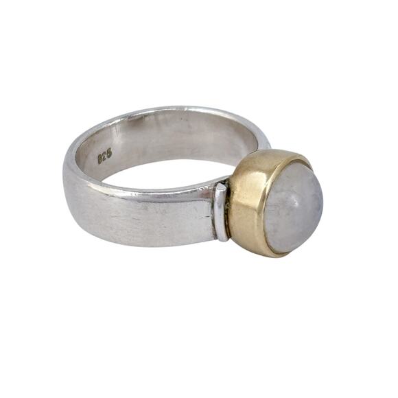Rainbow Moonstone Gold Accent Bezel Ring | Sterling Silver 925 | Size 6 - Picture 5 of 15